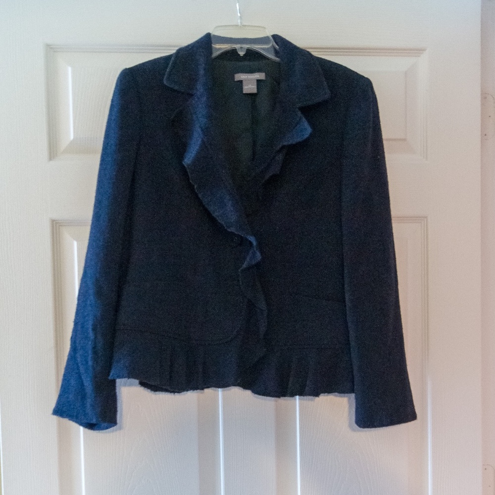 AT Navy Wool Boucle Blazer w/ Ruffle